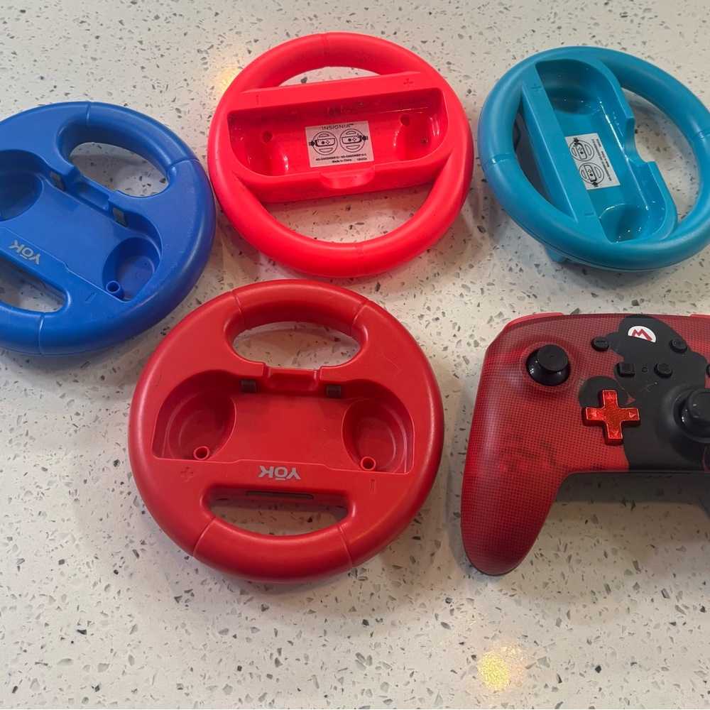 Kids Racing Wheel Set with Controller - Red, Blue, and Teal